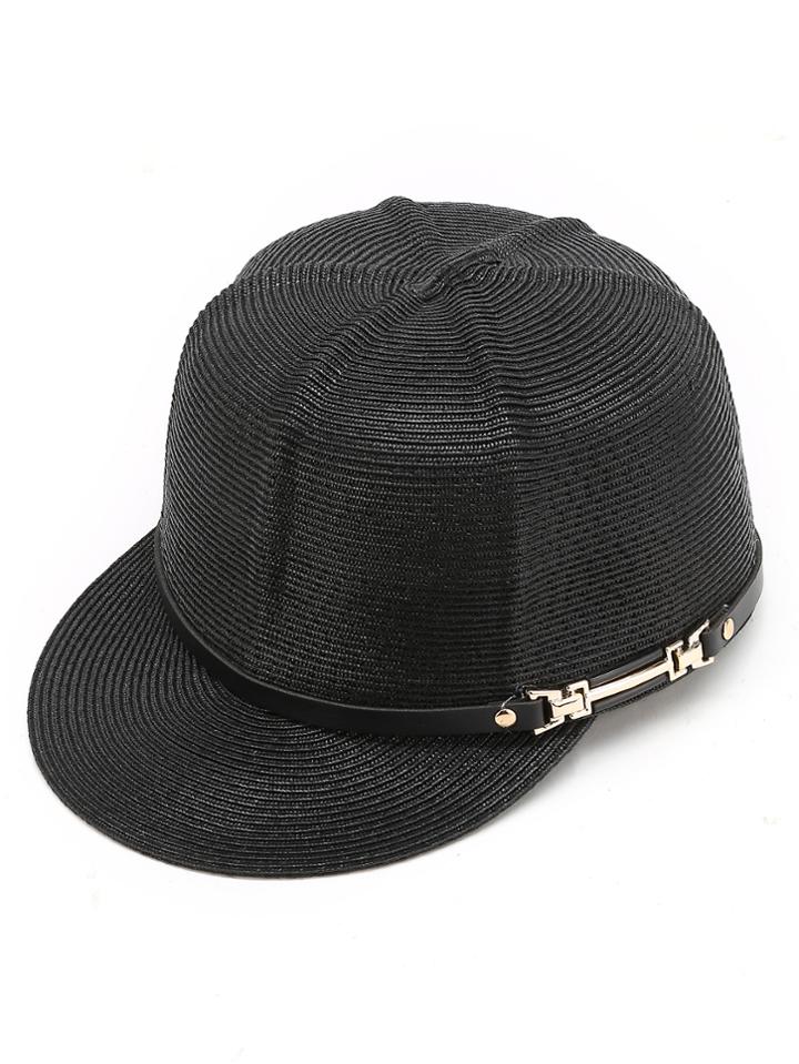 Romwe Straw Cap With Faux Leather Band