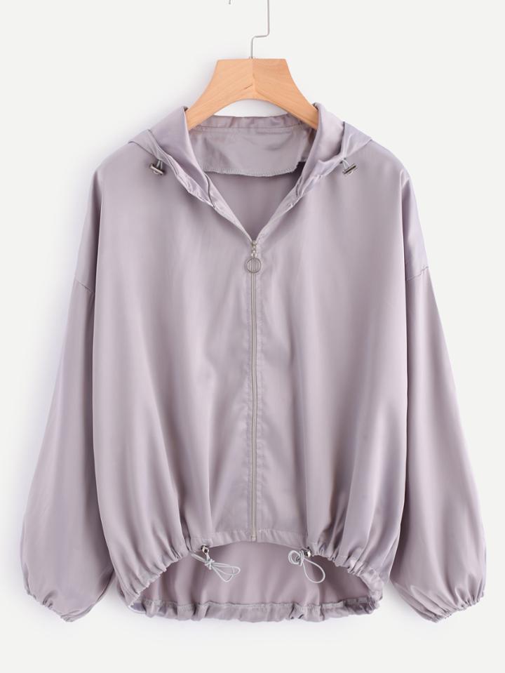 Romwe Drop Shoulder Dip Hem Zip Up Jacket