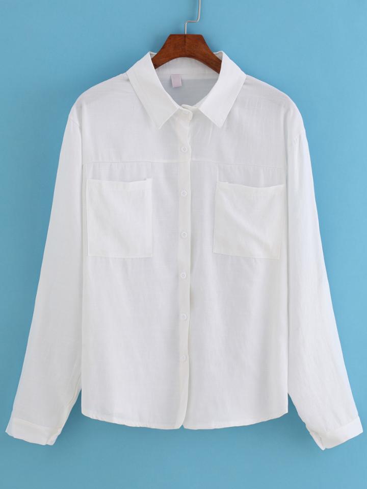 Romwe Lapel Pockets Button-down Blouse