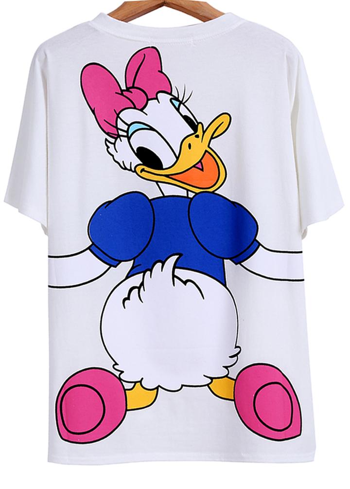 Romwe Dip Hem Duck Print T-shirt