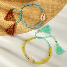Romwe Shell & Bead Decor Tassel Charm Bracelet 2pcs