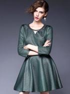 Romwe Green Round Neck Length Sleeve Dress