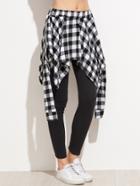 Romwe Black Leggings With Contrast Plaid Panel