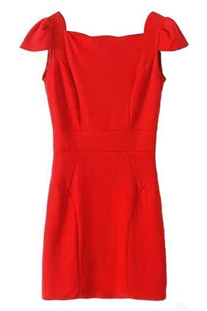 Romwe Cap Sleeve Sheer Red Dress