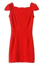 Romwe Cap Sleeve Sheer Red Dress