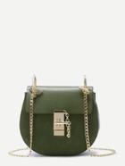 Romwe Army Green Flap Pu Saddle Bag With Chain Strap