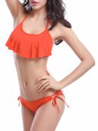 Romwe Halter Neck Fly-away Bikini Set - Orange