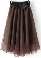 Romwe With Bow Multilayers Mesh Pleated Coffee Skirt