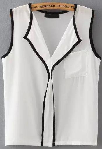 Romwe Contrast Edge V Neck White Tank Top