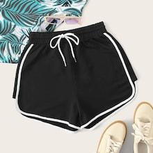 Romwe Drawstring Waist Piping Trim Sports Shorts