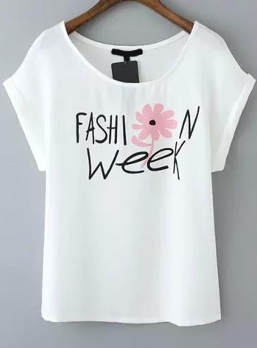 Romwe Letter Print Cuffed T-shirt