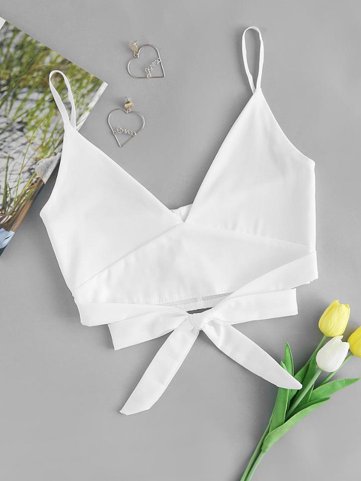 Romwe V Neckline Knot Front Crop Cami Top