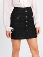Romwe Single Breasted Tweed Skirt