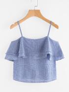 Romwe Gingham Print Tiered Frill Cami Top