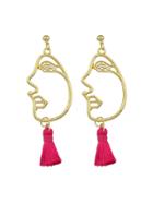 Romwe Hotpink Abstract Face Fringed Earrings