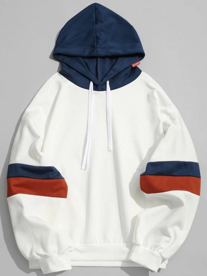 Romwe Stripe Contrast Sleeve Hoodie