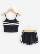 Romwe Striped Tape Cami With Shorts