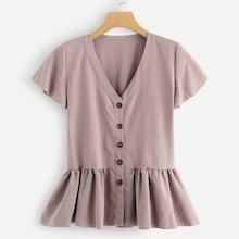 Romwe Button Through Pep Hem Top