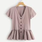 Romwe Button Through Pep Hem Top