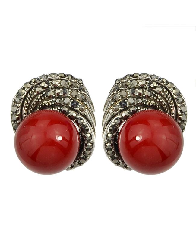 Romwe Red Small Pearl Earrings