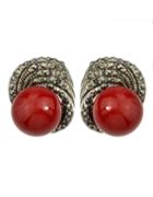 Romwe Red Small Pearl Earrings