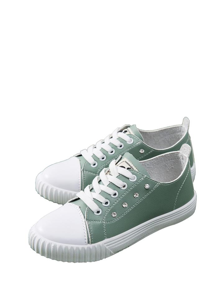 Romwe Rhinestone Detail Lace Up Sneakers