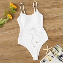 Romwe Self Tie Ribbed Cami One Piece Swimsuit