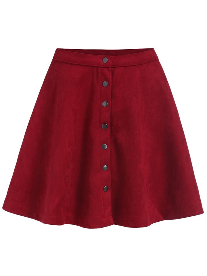 Romwe Single-breasted Flare Red Skirt