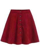Romwe Single-breasted Flare Red Skirt