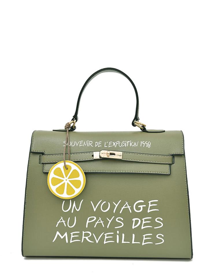 Romwe Lemon Decorated Letter Print Shoulder Bag