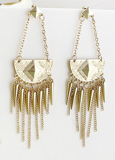 Romwe Gold Spike Chain Tassel Earrings