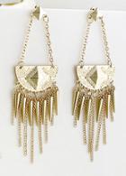 Romwe Gold Spike Chain Tassel Earrings