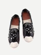 Romwe Sequin Decorated Lace Espadrille Flats