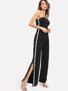 Romwe Bardot Tape Detail Snap-button Side Wide Leg Jumpsuit