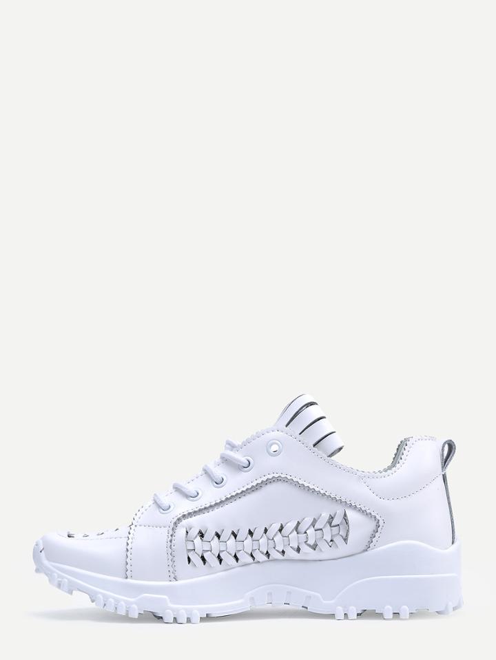 Romwe White Lace Up Top Pierced Woven Sneakers