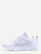 Romwe White Lace Up Top Pierced Woven Sneakers