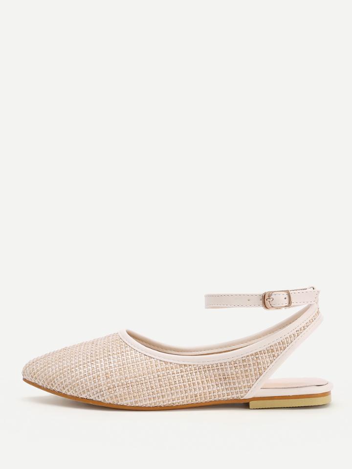 Romwe Pointed Toe Ankle Strap Straw Flats