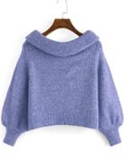 Romwe Lapel Loose Crop Blue Sweater