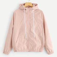 Romwe Drawstring Solid Hooded Jacket