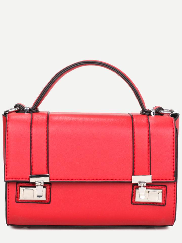 Romwe Red Dual Pushlock Satchel Bag