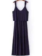 Romwe Purple Sleeveless V Neck Bow Dress