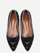 Romwe Black Animal Embroidered Point Toe Flats