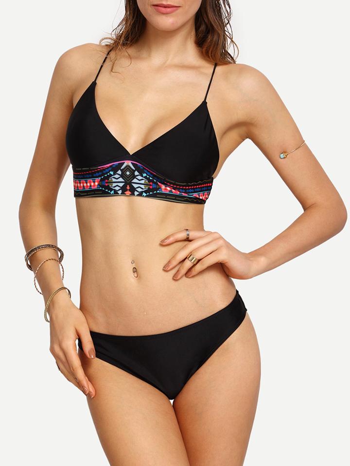 Romwe Tribal Print Crisscross Bikini Set