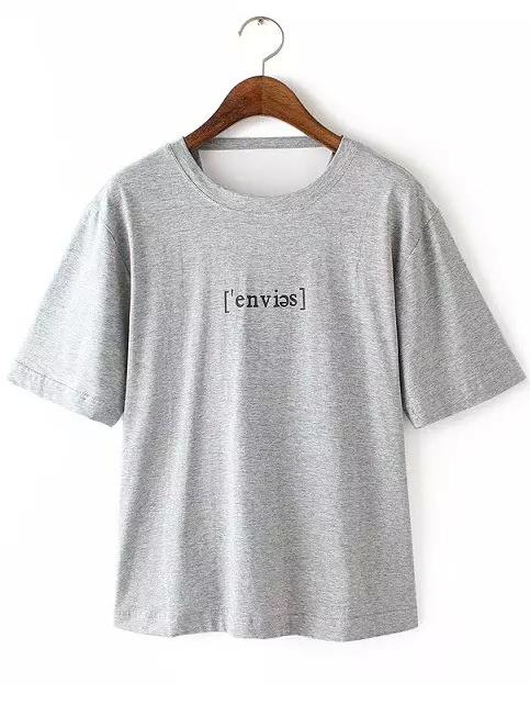 Romwe Letter Print Triangle Hollow Grey T-shirt