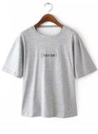 Romwe Letter Print Triangle Hollow Grey T-shirt