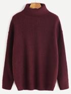 Romwe Burgundy Roll Neck Drop Shoulder Sweater