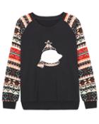 Romwe Vintage Bear Embroidered Black Sweatshirt