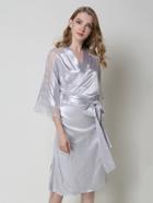 Romwe Eyelash Lace Panel Slit Side Satin Robe