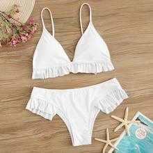 Romwe Ruffle Hem Thin Strap Top With Seam Bikini Set