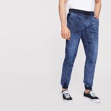 Romwe Guys Contrast Trim Drawstring Waist Wash Jeans